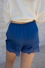 Lace Satin Shorts (Navy)