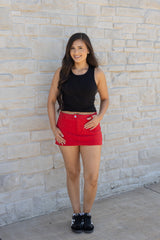 Mid-Rise Twill Skort Red