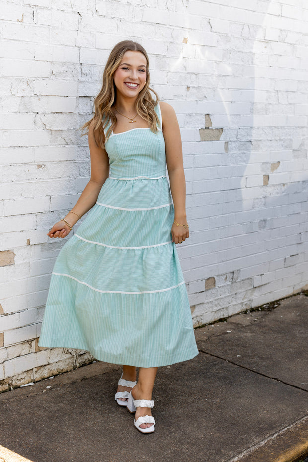 OXFORD COTTON TIERED DRESS