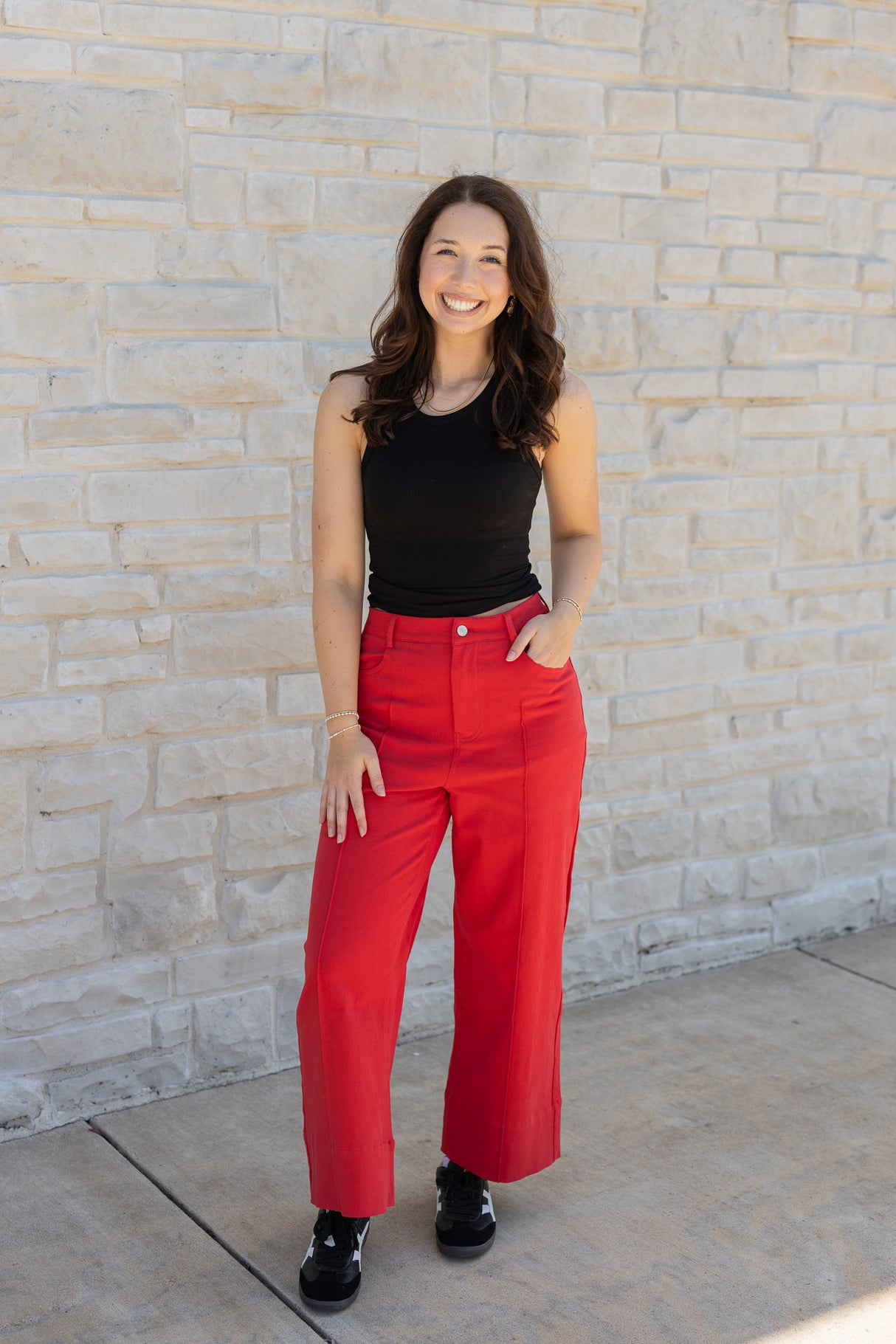 Wide Leg Seam Detail Pants (Red)