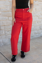Wide Leg Seam Detail Pants (Red)