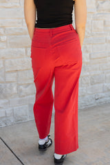 Wide Leg Seam Detail Pants (Red)