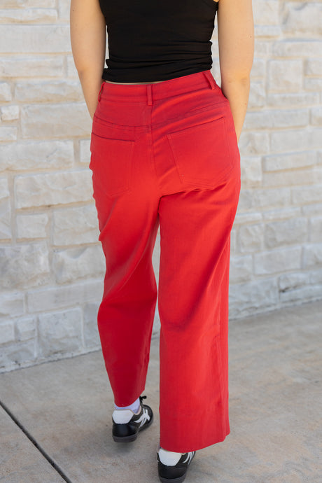 Wide Leg Seam Detail Pants (Red)