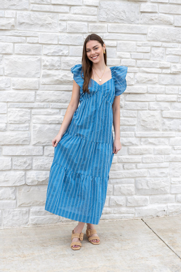 SHANNON STRIPE FLUTTER MIDI