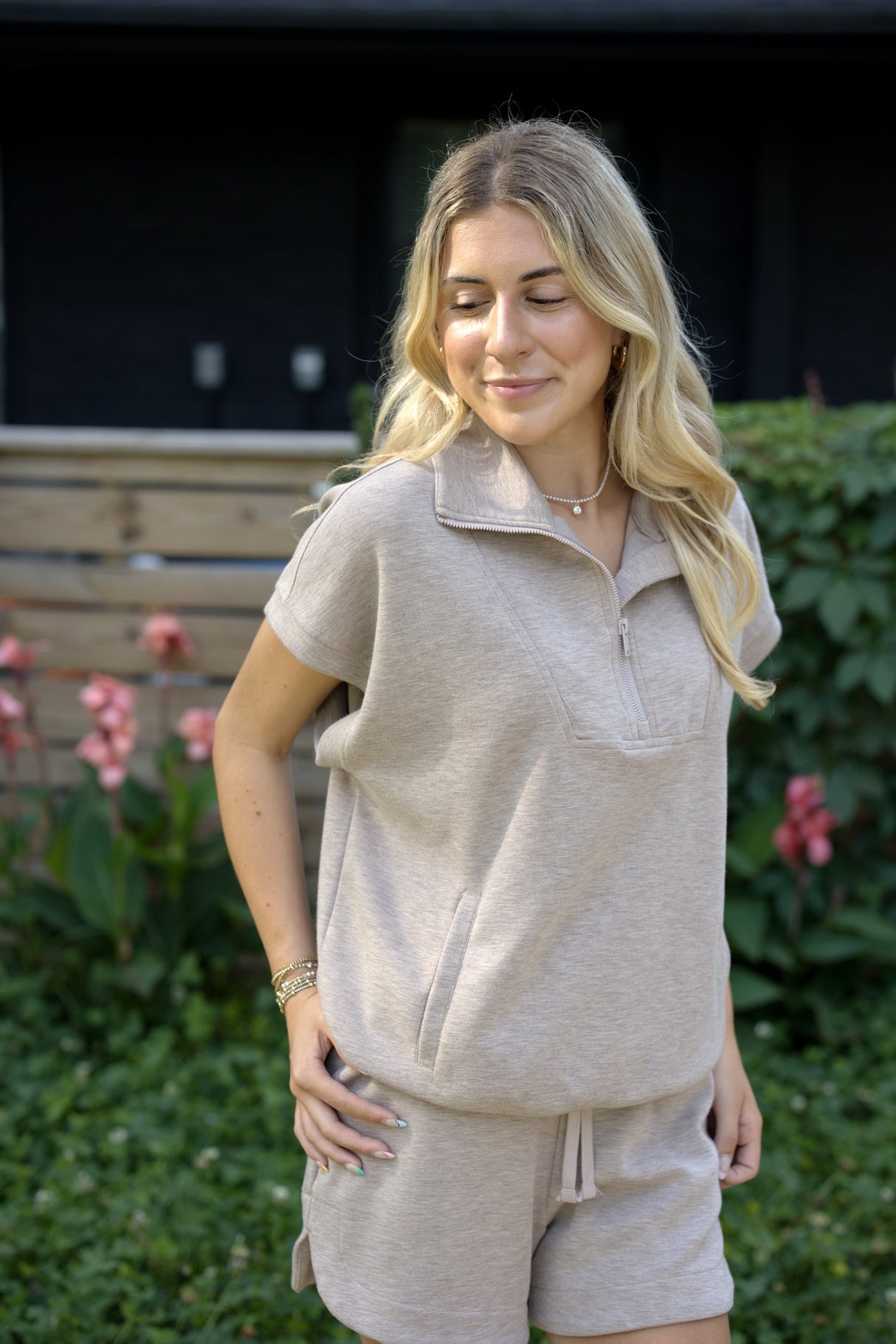Modal Scuba Quarter Zip Short Sleeve Top