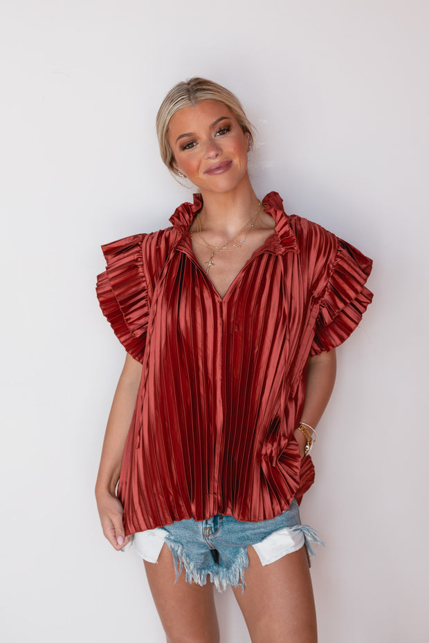 PLEATED FLUTTER SATIN TOP