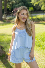 Bow Embroidered Pajama Top