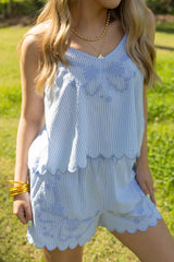 Bow Embroidered Pajama Top