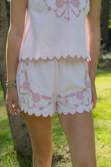 Bow Embroidered Pajama Shorts