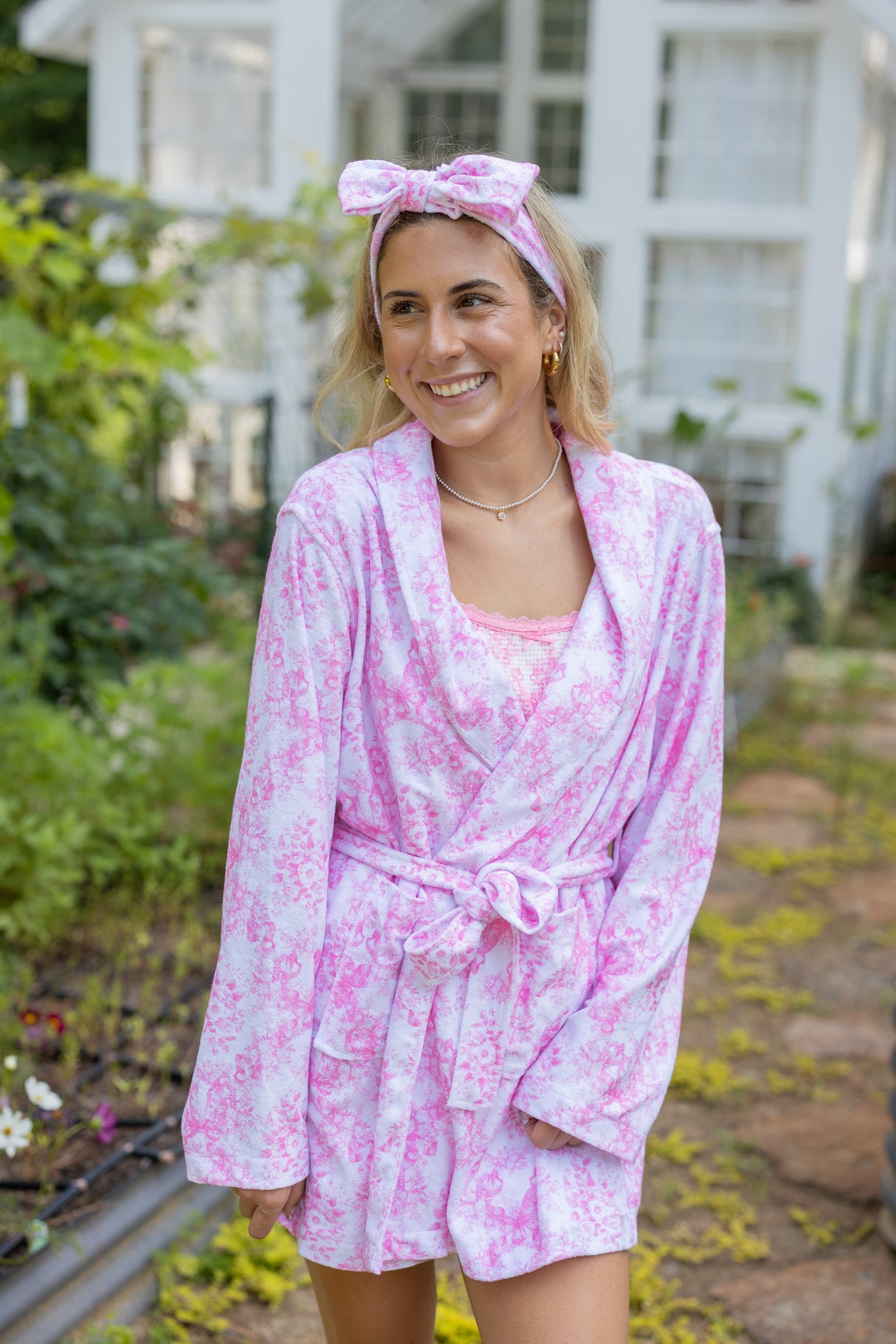 Pink Toile Robe Headband Set