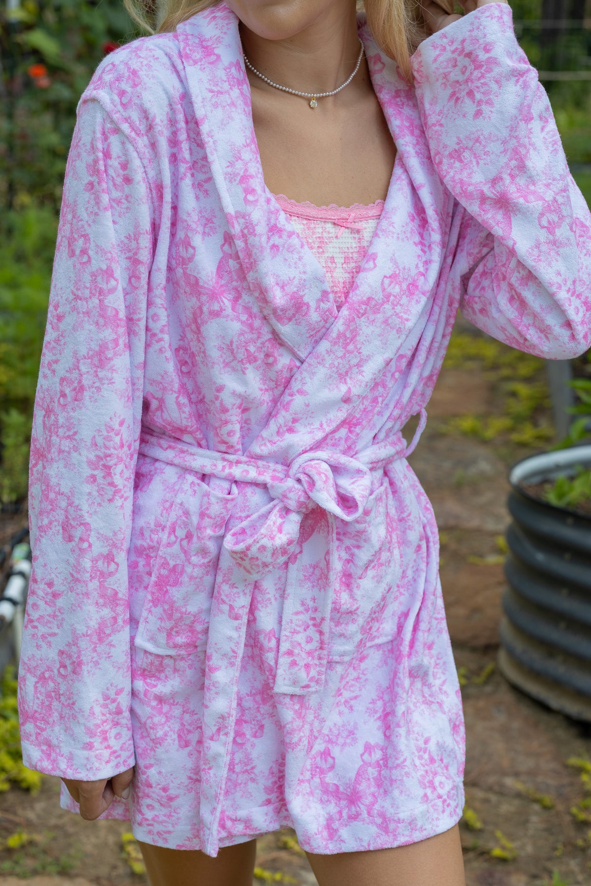 Pink Toile Robe Headband Set