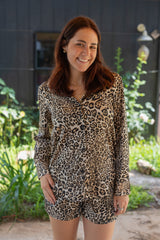 Marie Satin Button Down (Leopard)