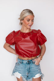 CROP BUBBLE SLEEVE & HEM TOP