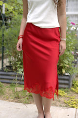 Satin Lace Hem Pencil Skirt