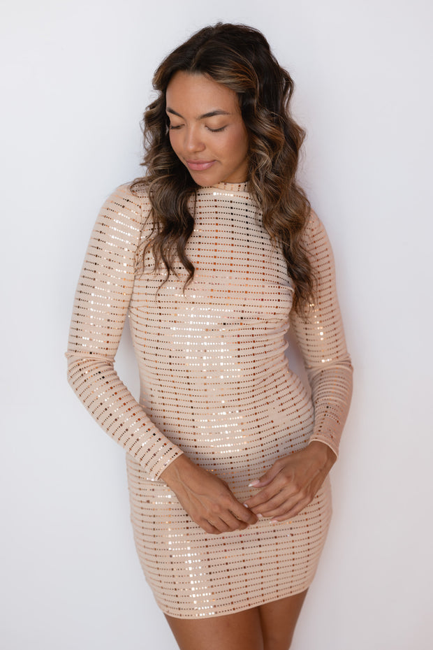 SEQUIN LONG SLEEVE SLINK DRESS