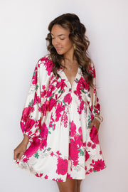 FLORAL FLY SLEEVE DRESS