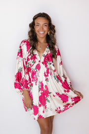 FLORAL FLY SLEEVE DRESS