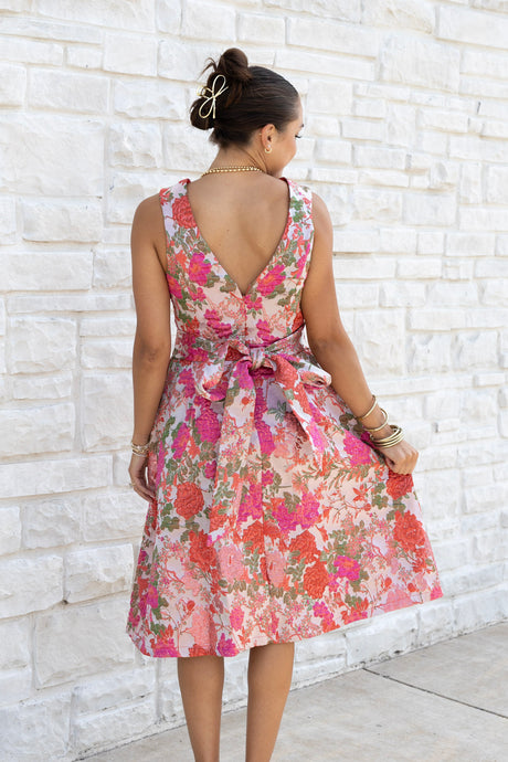 Boat Neckline V-Back Fit-And-Flare Midi Dress