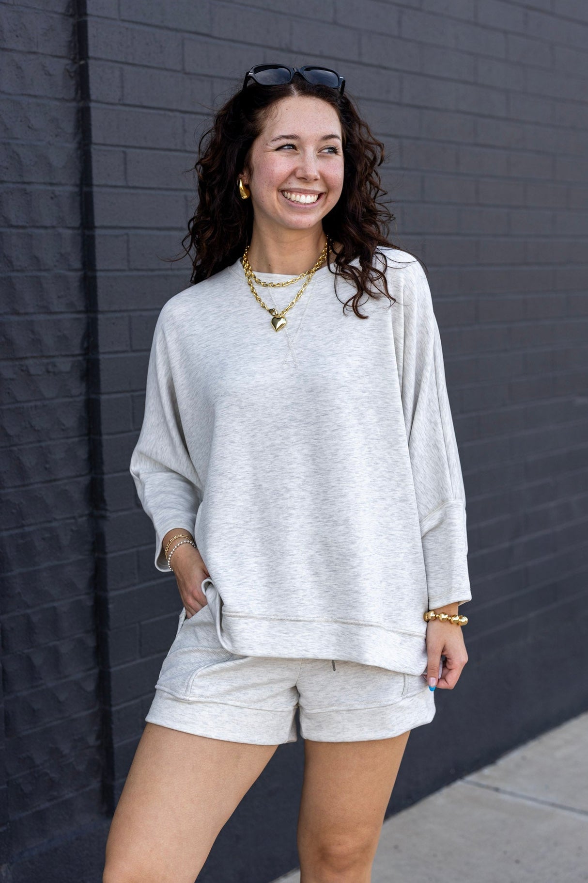 Round Neck Long Sleeve Side Slit Top