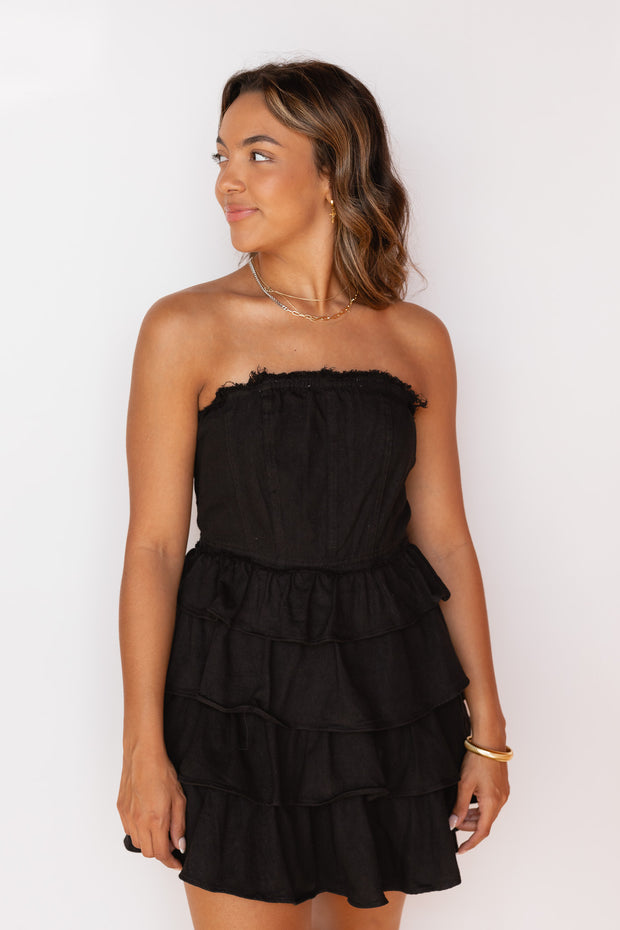 STRAPLESS LAYERED MINI DRESS