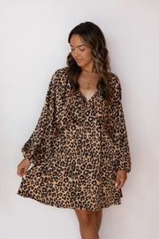 LEOPARD SHIRRED MINI DRESS