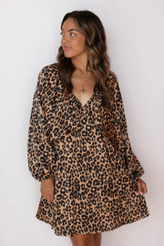 LEOPARD SHIRRED MINI DRESS