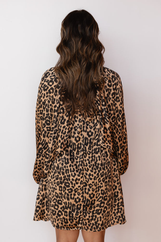 LEOPARD SHIRRED MINI DRESS