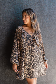 LEOPARD SHIRRED MINI DRESS