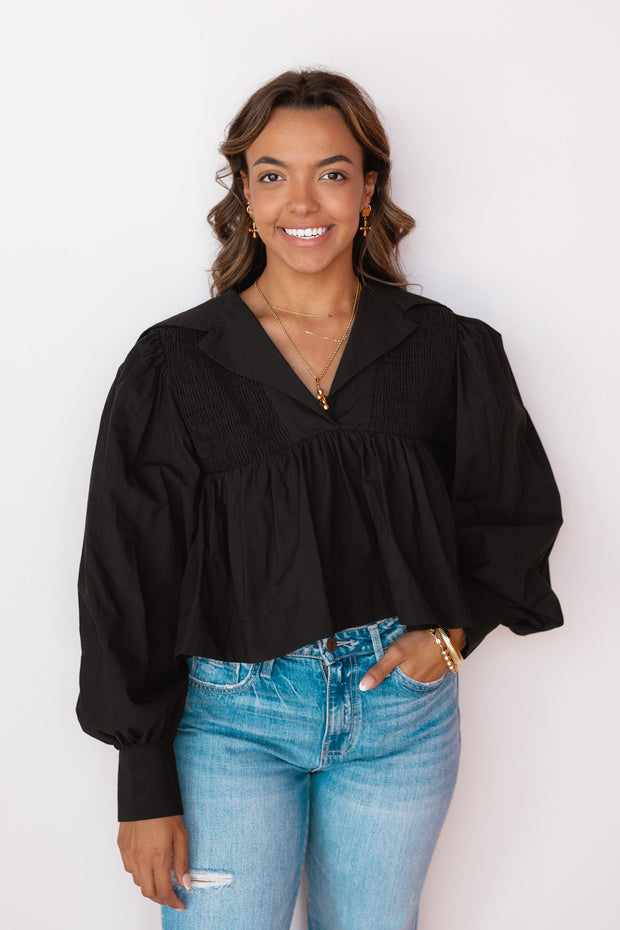 OVERSIZED COLLER SMOCK TOP