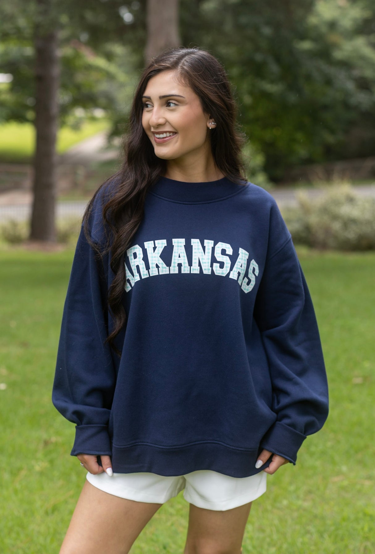 Gingham Arkansas Navy Mockneck