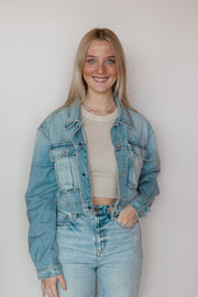 RIBBED CROP DENIM JACKET