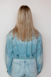 RIBBED CROP DENIM JACKET