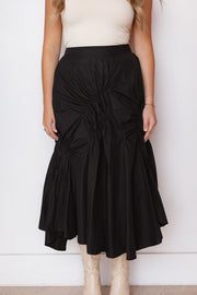 ASYMMETRIC RUCHED MIDI SKIRT