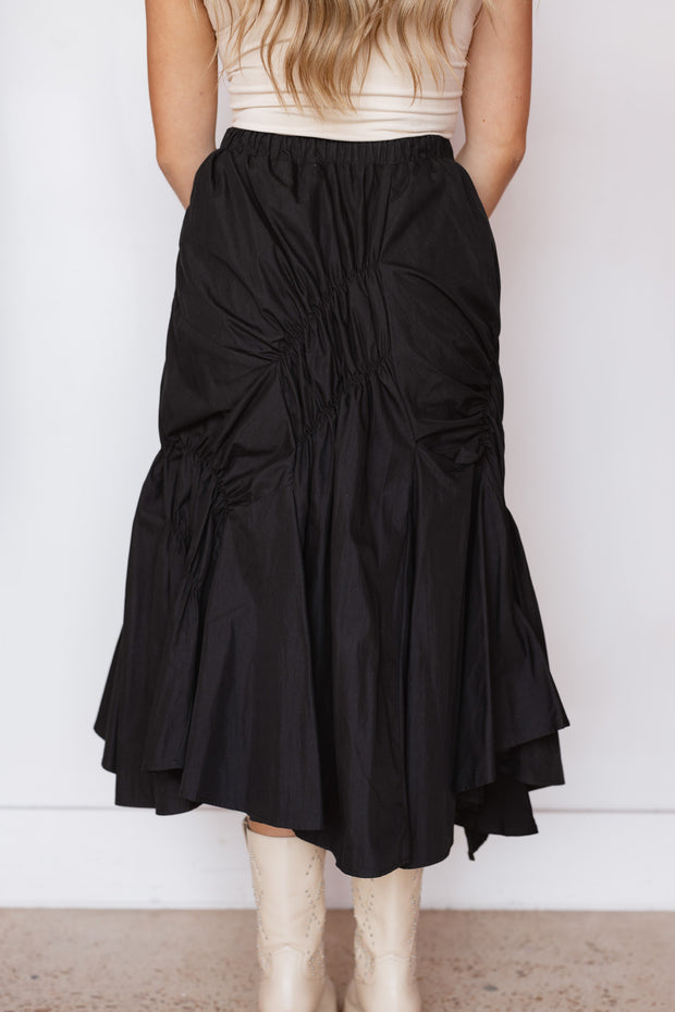 ASYMMETRIC RUCHED MIDI SKIRT