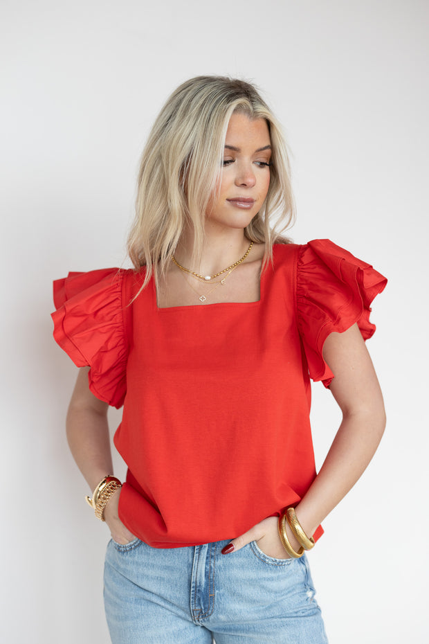ALLIE SQUARE NECK RUFFLE TOP