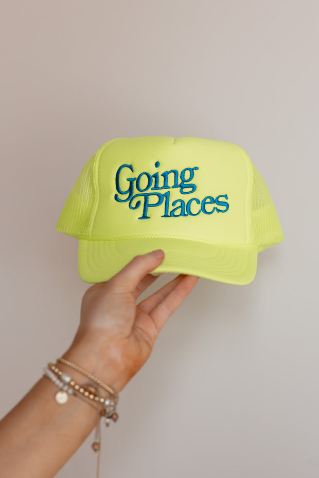 YELLOW GOING PLACES TRUCKER HAT