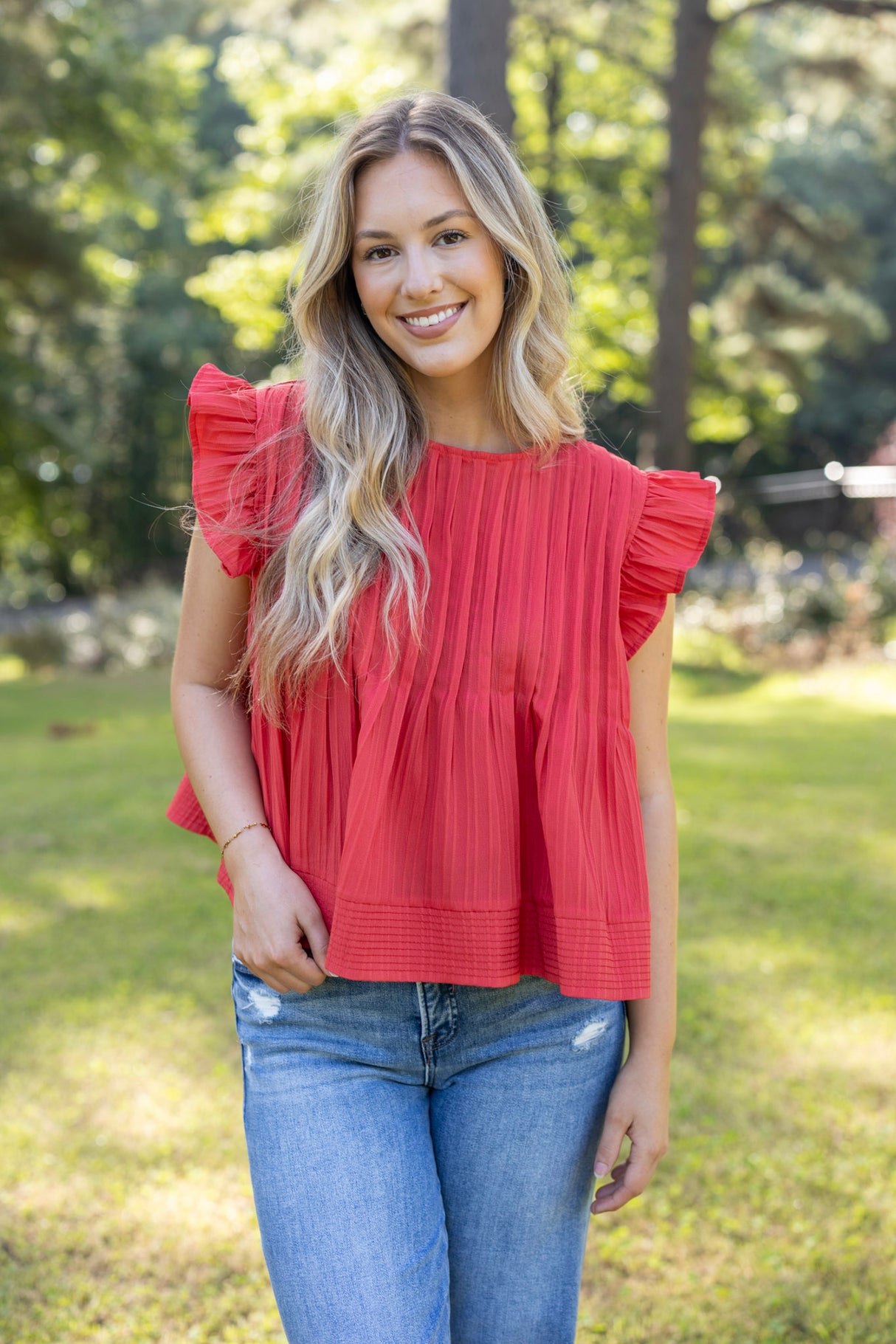 Pleated Flutter Sleeve Top (Multiple Colors)