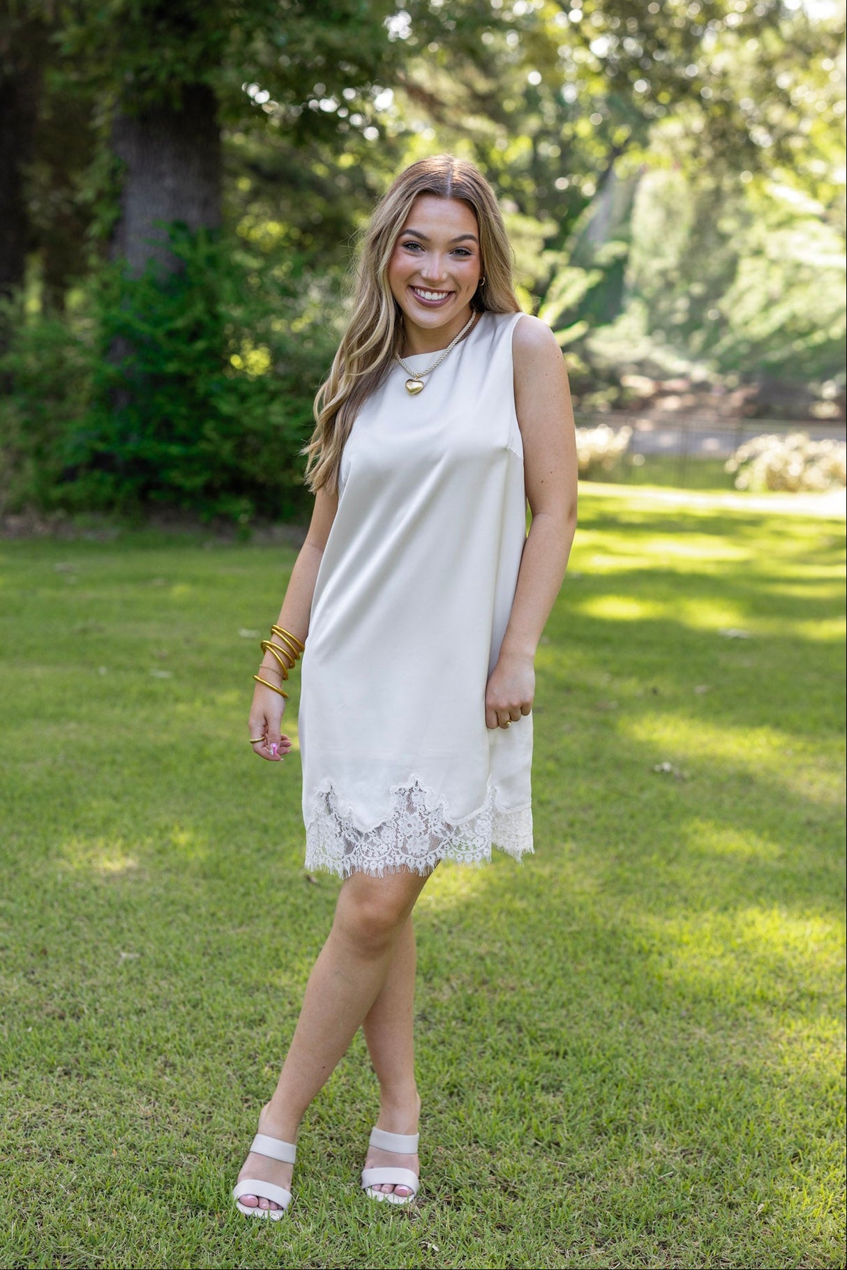 Lace Trim Satin Mini Dress