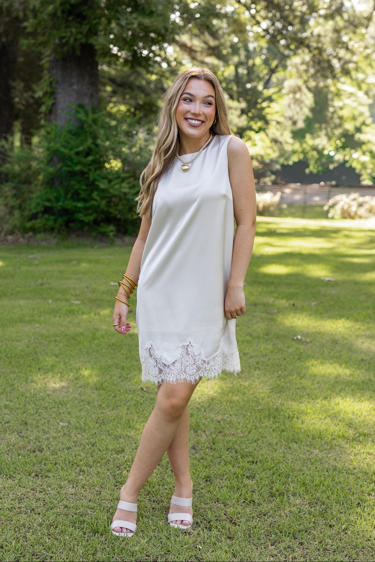 Lace Trim Satin Mini Dress