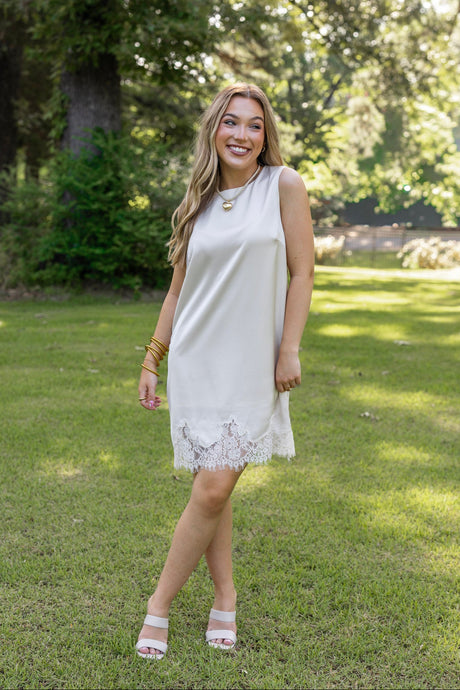 Lace Trim Satin Mini Dress