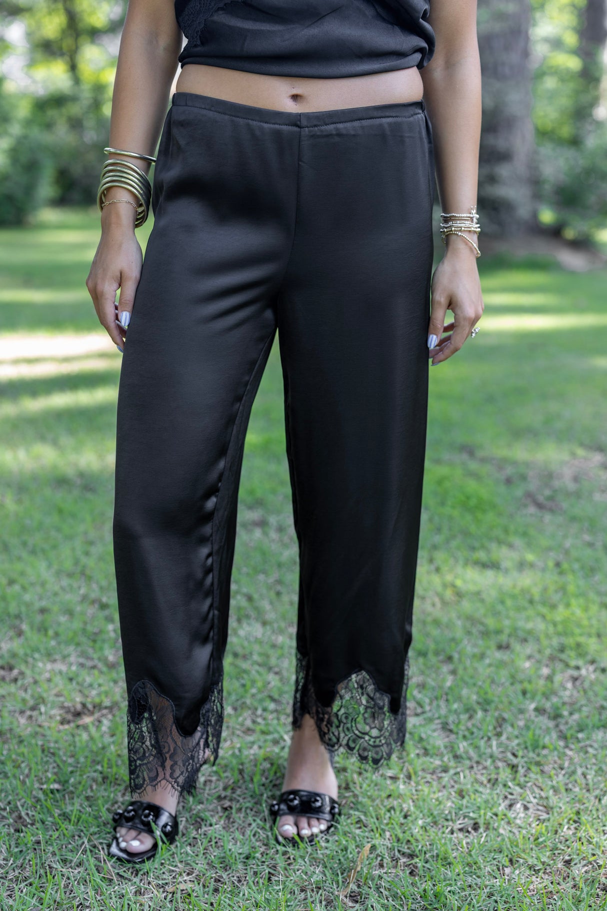 Lace Trim Wide Leg Pants