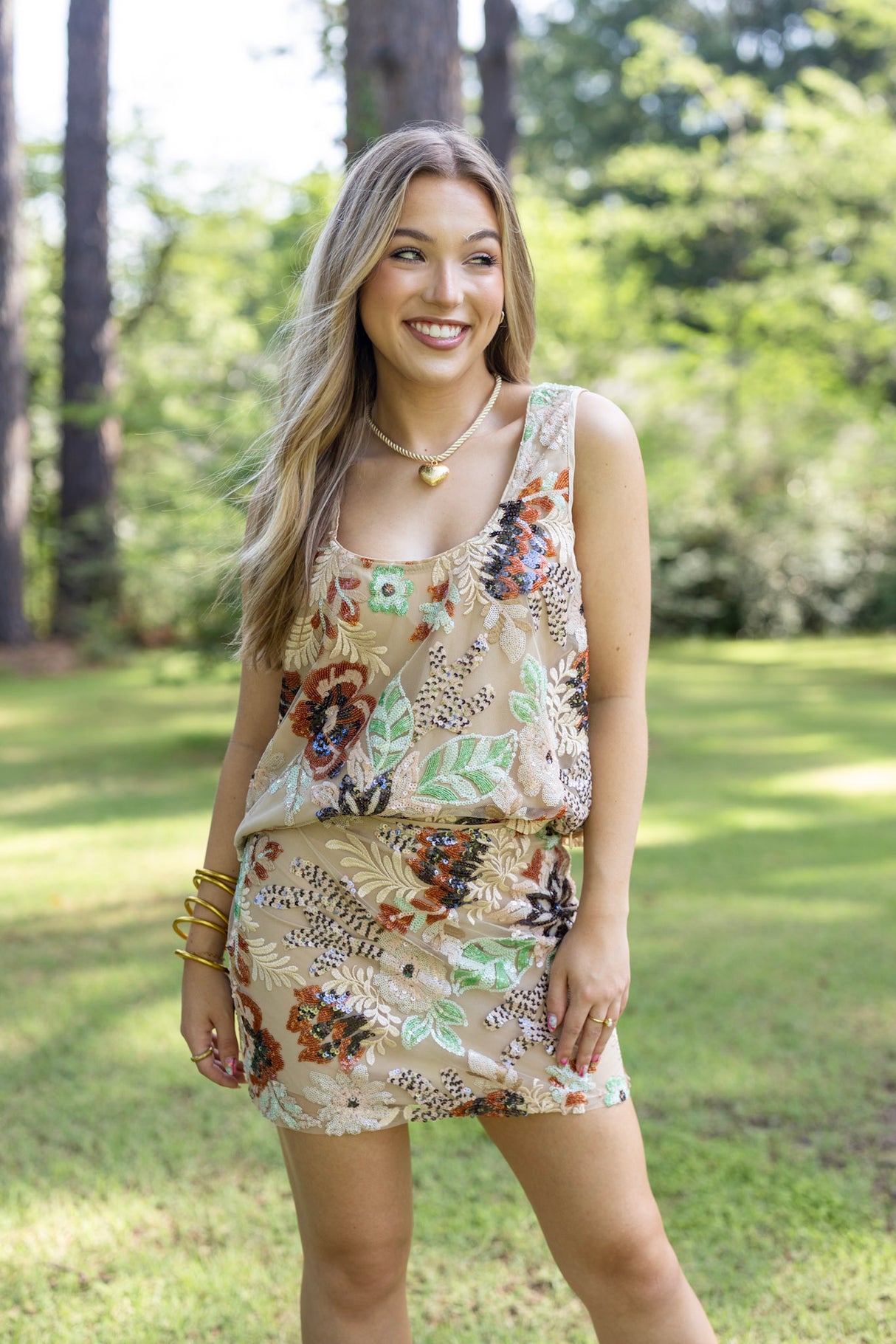 Sequin Floral Mini Skirt