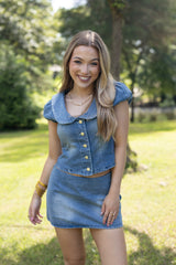 Peter Pan Collar Denim Top