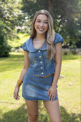 Peter Pan Collar Denim Top