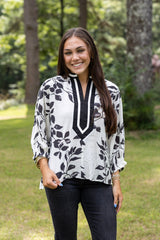 Botanical Print Notched Neck Top