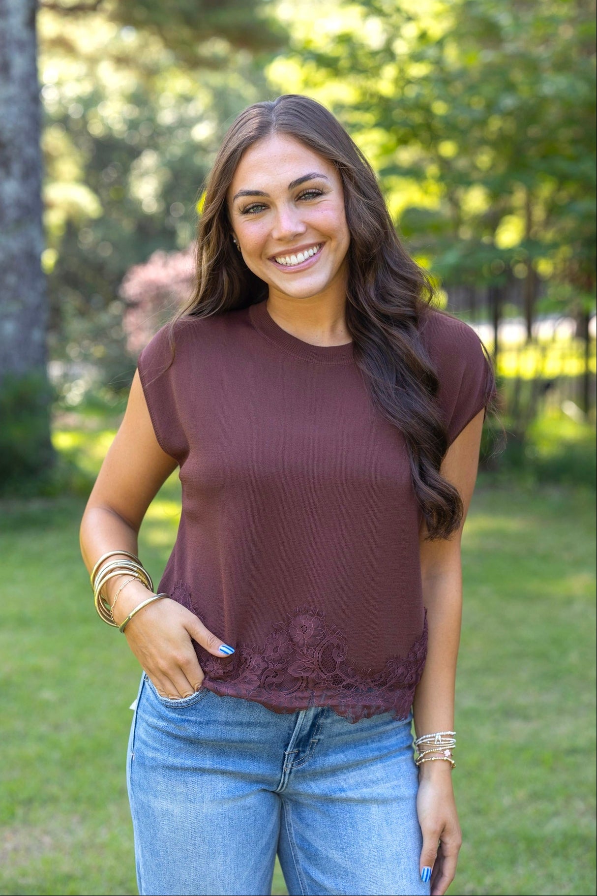 Lace Cap Sleeve Top