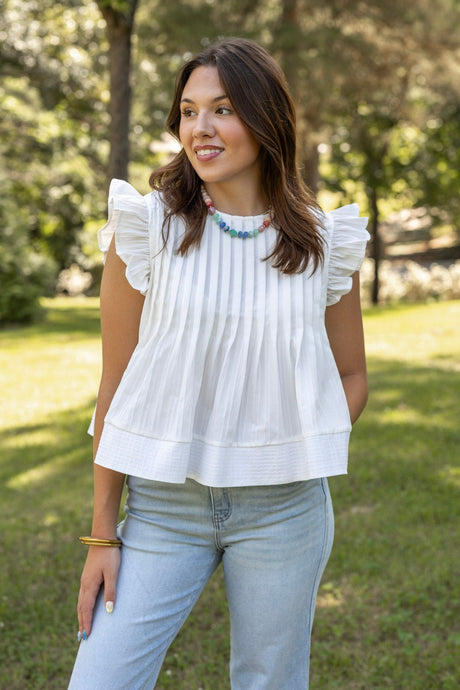 Pleated Flutter Sleeve Top (Multiple Colors)