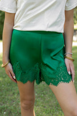 Lace Trim Satin Shorts