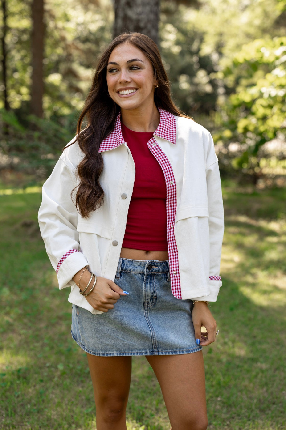 Contrast Collar Snap Front Jacket
