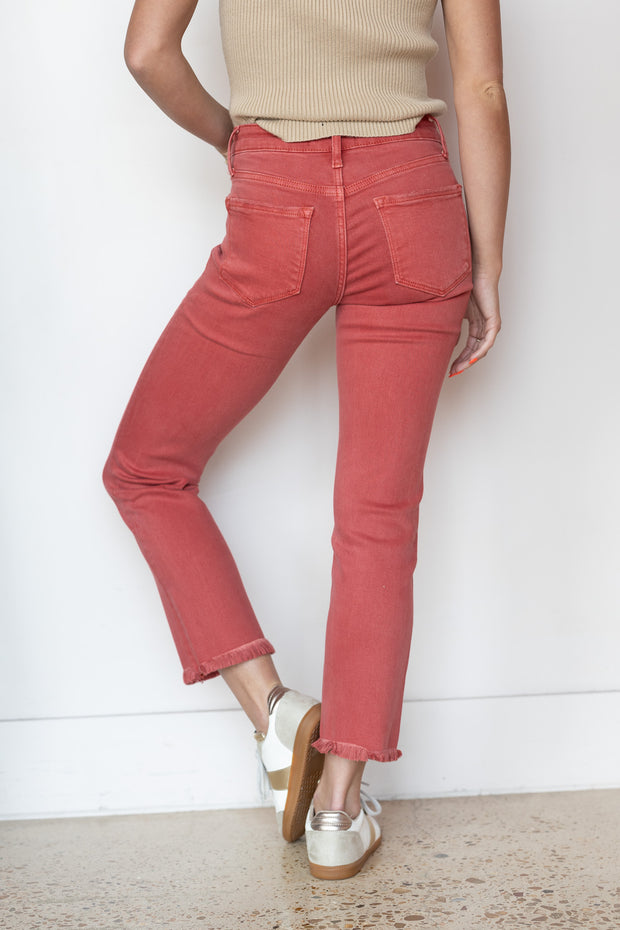 MID RISE FRAY CROP SLIM STRAIGHT 32